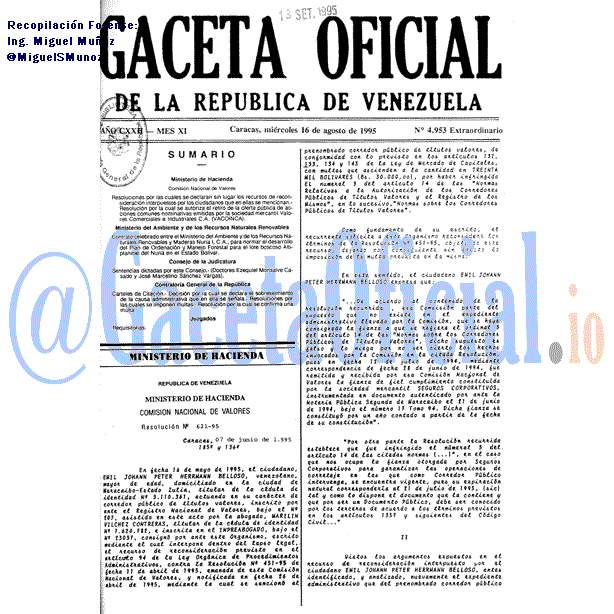 Gaceta Oficial 4953 del 16 Agosto 1995