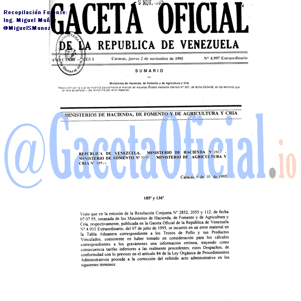 Gaceta Oficial 4997 del 2 Noviembre 1995