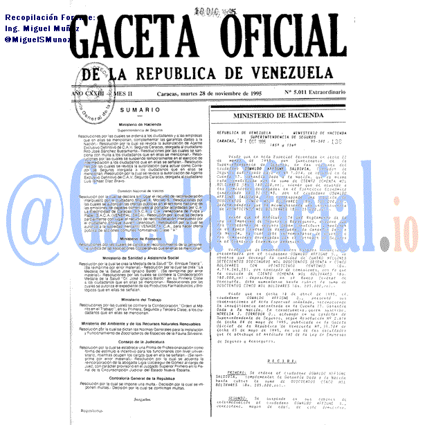 Gaceta Oficial 5011 del 28 Noviembre 1995