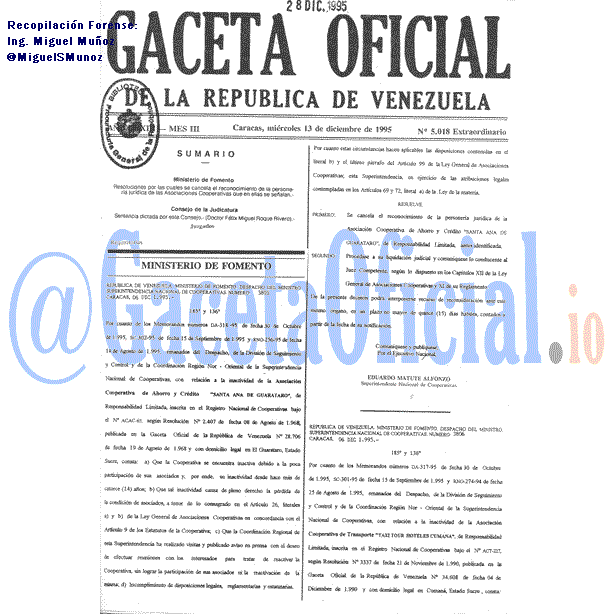 Gaceta Oficial 5018 del 13 Diciembre 1995