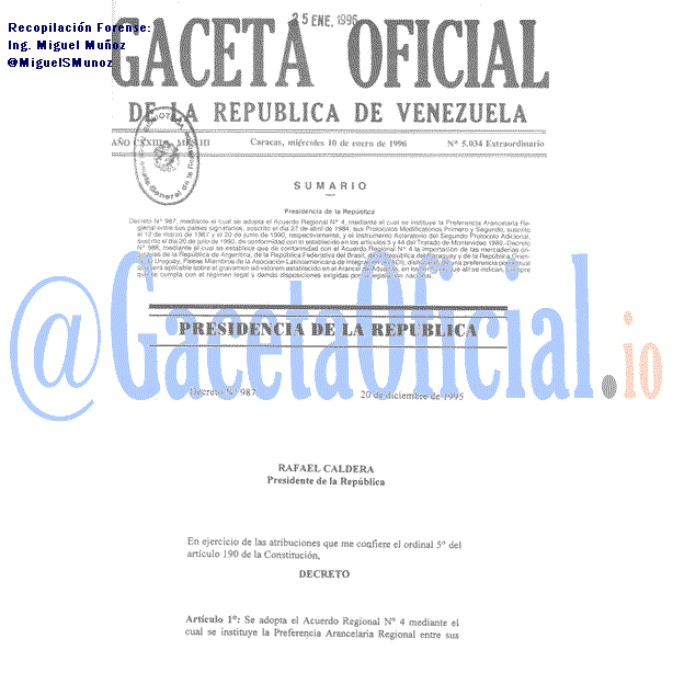 Gaceta Oficial 5034 del 10 Enero 1996