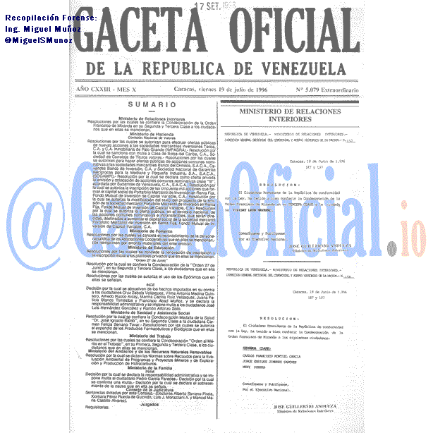 Gaceta Oficial 5079 del 19 Julio 1996