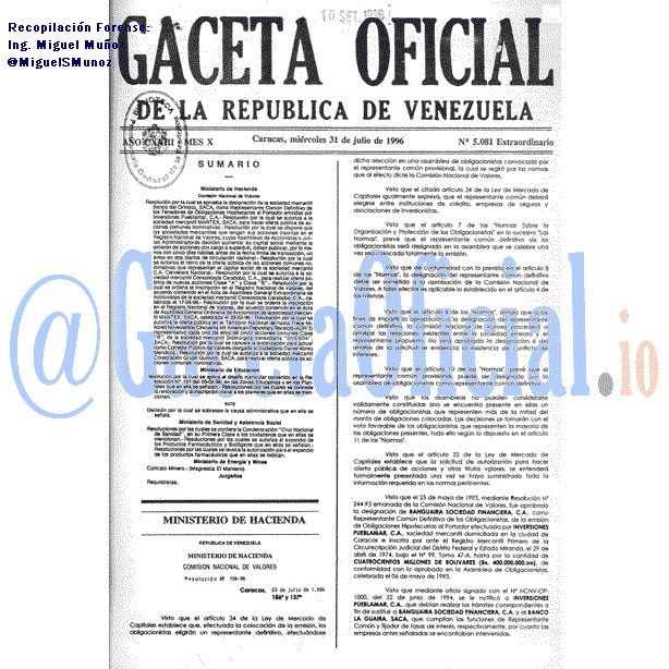 Gaceta Oficial 5081 del 31 Julio 1996