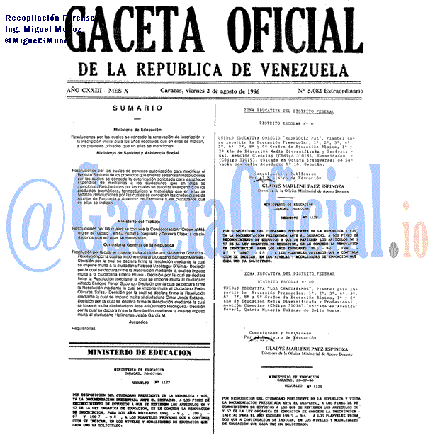 Gaceta Oficial 5082 del 2 Agosto 1996