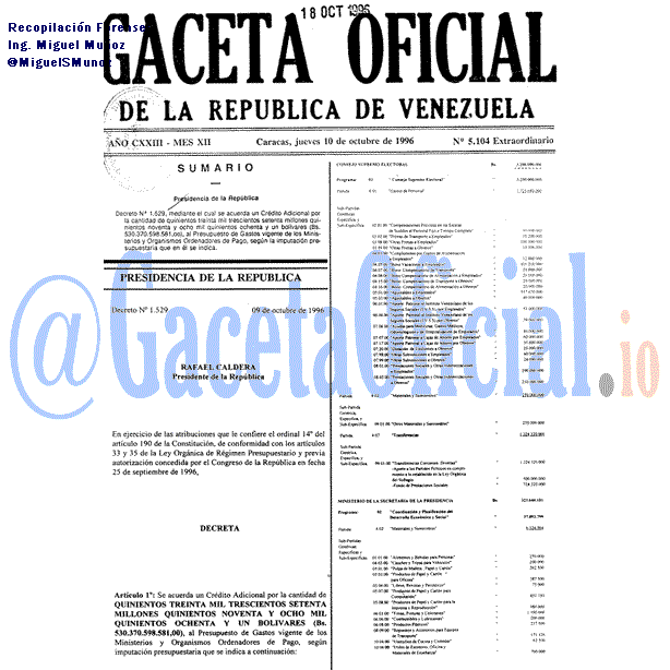 Gaceta Oficial 5104 del 10 Octubre 1996