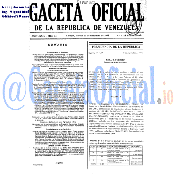 Gaceta Oficial 5118 del 20 Diciembre 1996