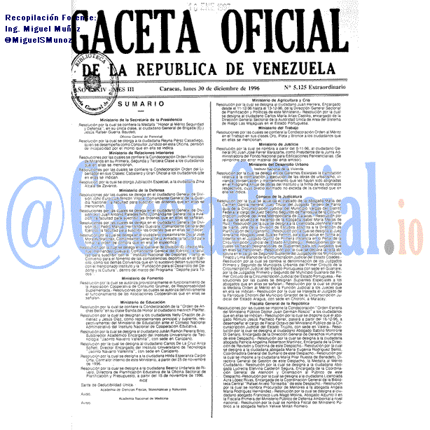 Gaceta Oficial 5125 del 30 Diciembre 1996