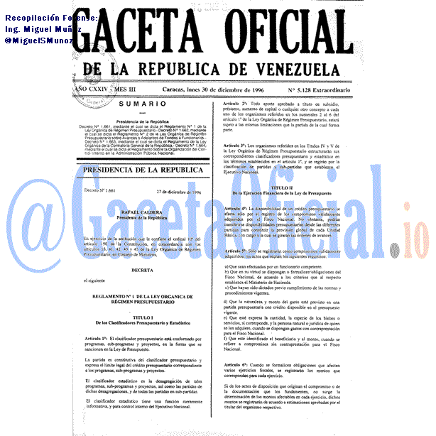 Gaceta Oficial 5128 del 30 Diciembre 1996