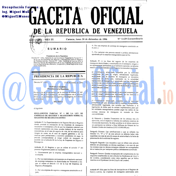 Gaceta Oficial 5129 del 30 Diciembre 1996