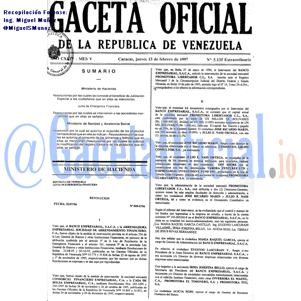 Gaceta Oficial 5135 del 13 Febrero 1997