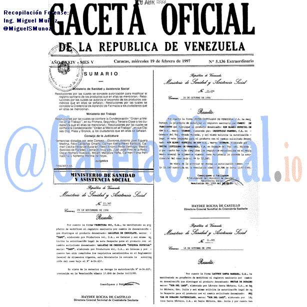 Gaceta Oficial 5136 del 19 Febrero 1997