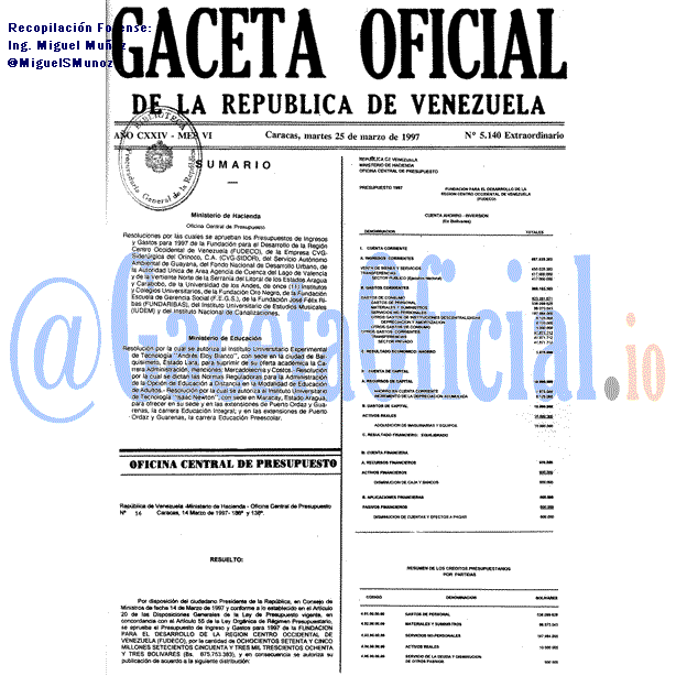 Gaceta Oficial 5140 del 25 Marzo 1997