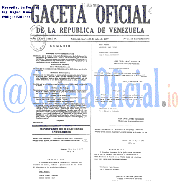 Gaceta Oficial 5154 del 8 Julio 1997