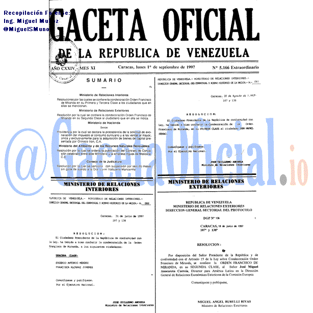 Gaceta Oficial 5166 del 1 Septiembre 1997