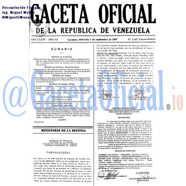 Gaceta Oficial 5167 del 3 Septiembre 1997
