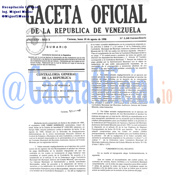 Gaceta Oficial 5248 del 10 Agosto 1998