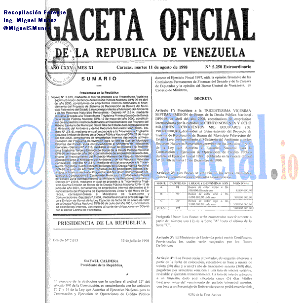 Gaceta Oficial 5250 del 11 Agosto 1998