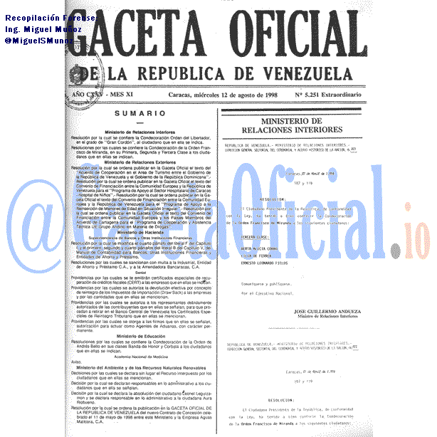 Gaceta Oficial 5251 del 12 Agosto 1998