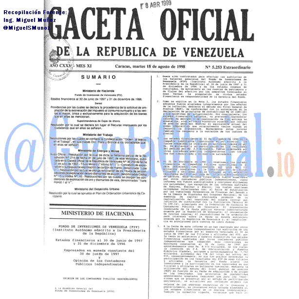 Gaceta Oficial 5253 del 18 Agosto 1998