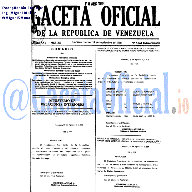Gaceta Oficial 5261 del 11 Septiembre 1998
