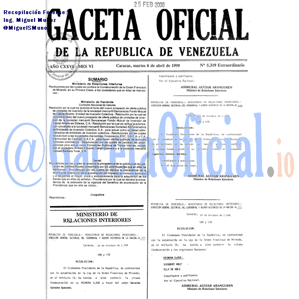 Gaceta Oficial 5319 del 6 Abril 1999