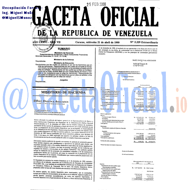 Gaceta Oficial 5329 del 21 Abril 1999