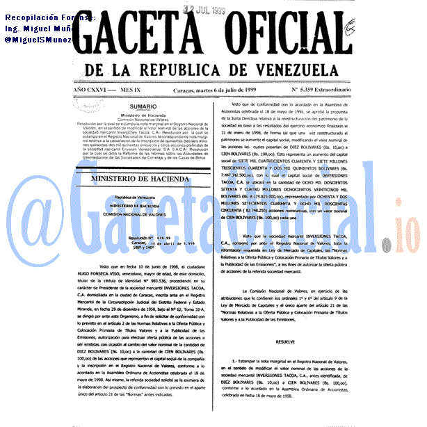 Gaceta Oficial 5359 del 6 Julio 1999