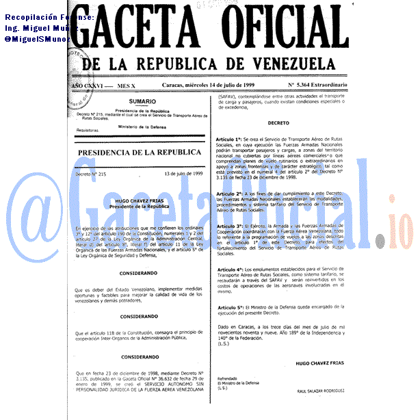 Gaceta Oficial 5364 del 14 Julio 1999