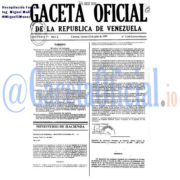 Gaceta Oficial 5368 del 23 Julio 1999
