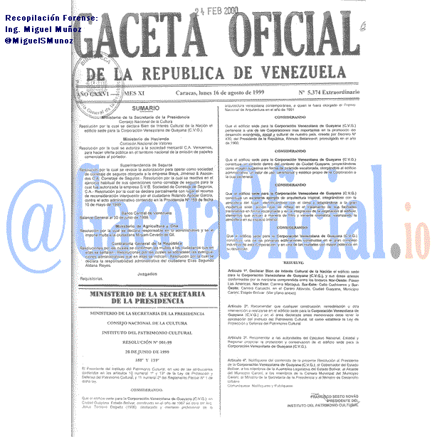 Gaceta Oficial 5374 del 16 Agosto 1999