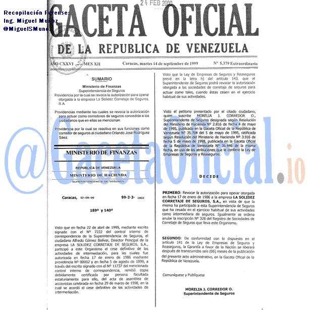 Gaceta Oficial 5379 del 14 Septiembre 1999