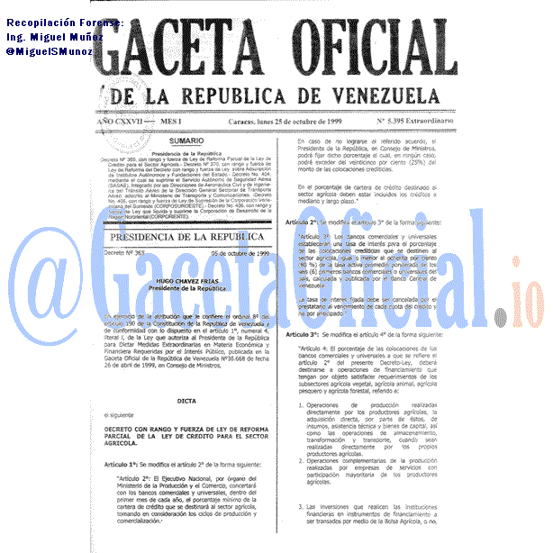 Gaceta Oficial 5395 del 25 Octubre 1999