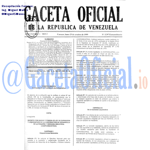 Gaceta Oficial 5397 del 25 Octubre 1999