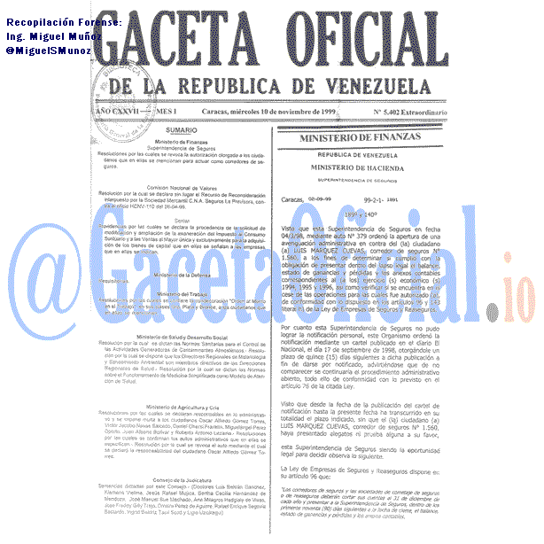Gaceta Oficial 5402 del 10 Noviembre 1999