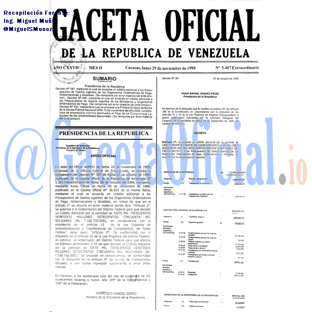 Gaceta Oficial 5407 del 29 Noviembre 1999