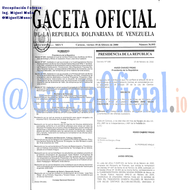 Gaceta Oficial 36895 del 18 Febrero 2000