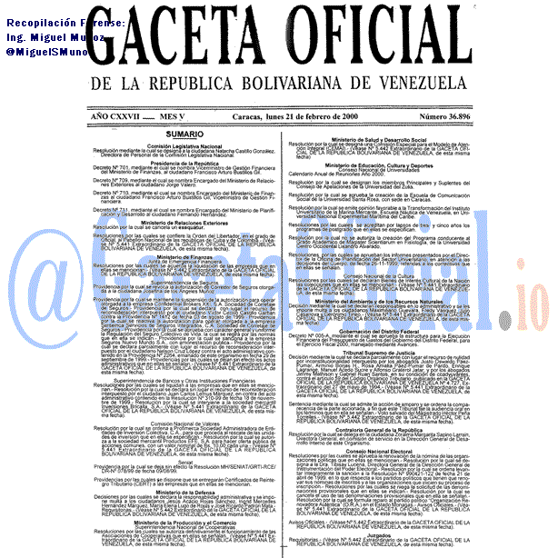 Gaceta Oficial 36896 del 21 Febrero 2000