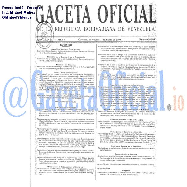 Gaceta Oficial 36903 del 1 Marzo 2000