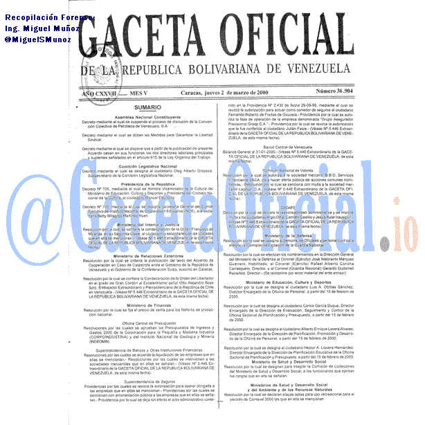 Gaceta Oficial 36904 del 2 Marzo 2000