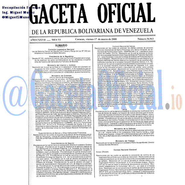 Gaceta Oficial 36913 del 17 Marzo 2000