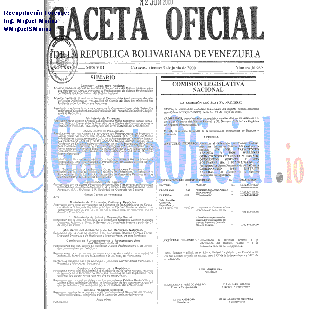 Gaceta Oficial 36969 del 9 Junio 2000