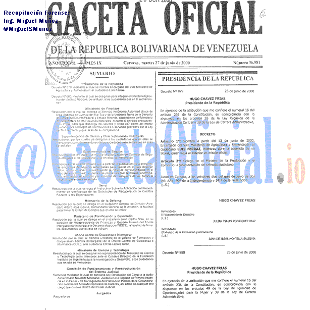 Gaceta Oficial 36981 del 27 Junio 2000