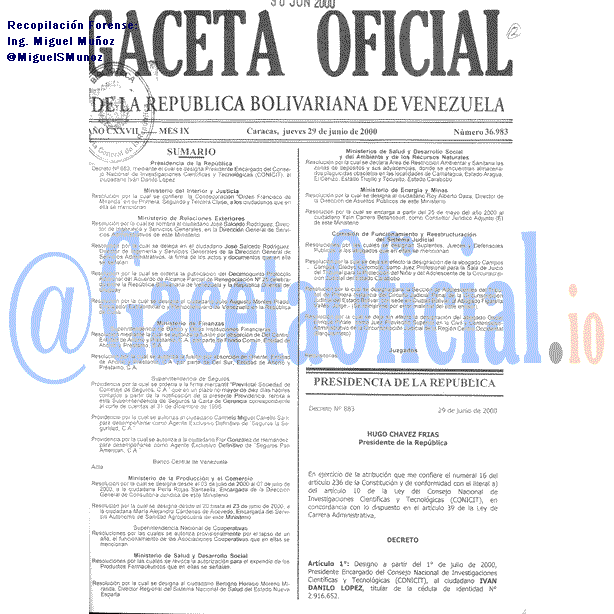Gaceta Oficial 36983 del 29 Junio 2000