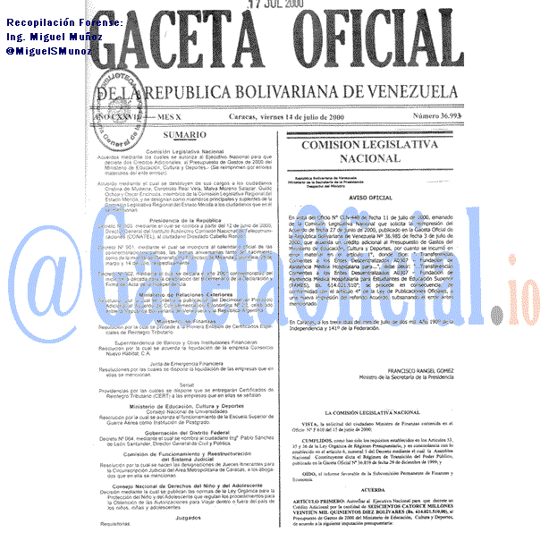 Gaceta Oficial 36993 del 14 Julio 2000