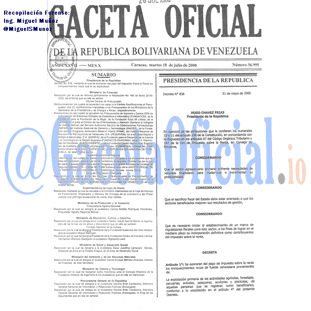 Gaceta Oficial 36995 del 18 Julio 2000