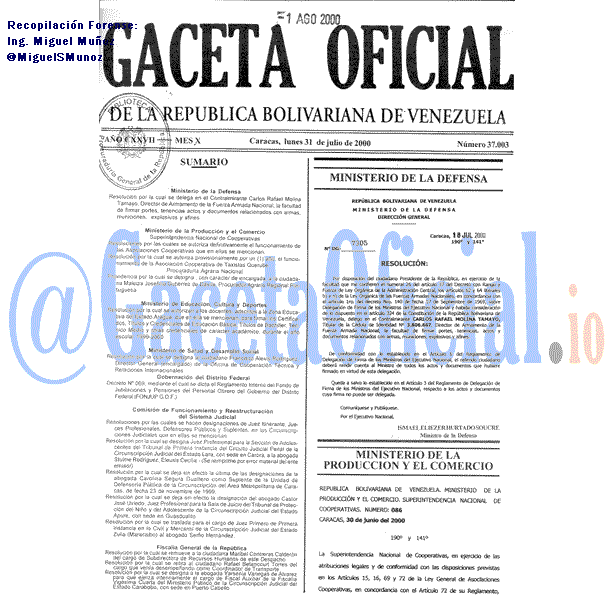 Gaceta Oficial 37003 del 31 Julio 2000