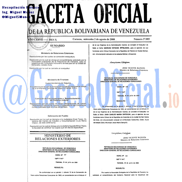 Gaceta Oficial 37005 del 2 Agosto 2000