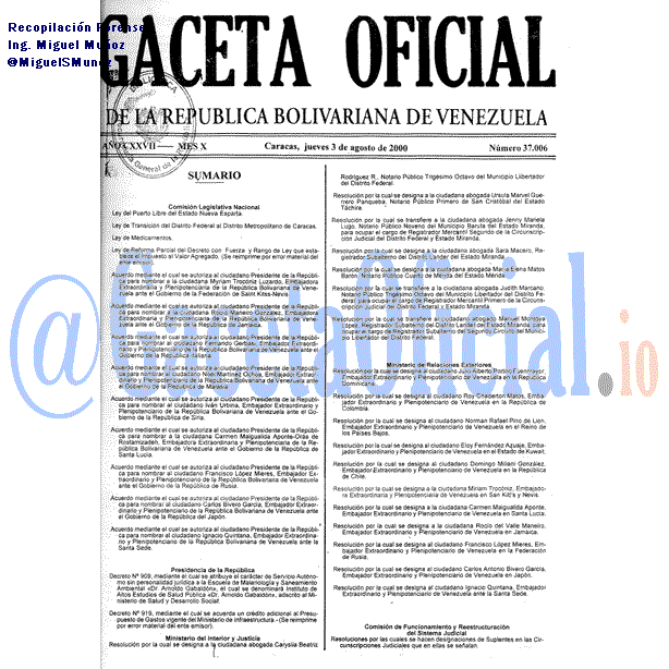 Gaceta Oficial 37006 del 3 Agosto 2000