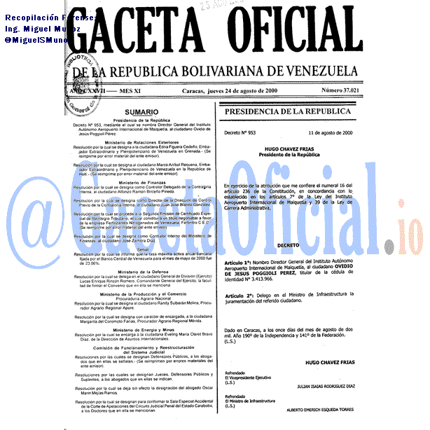 Gaceta Oficial 37021 del 24 Agosto 2000