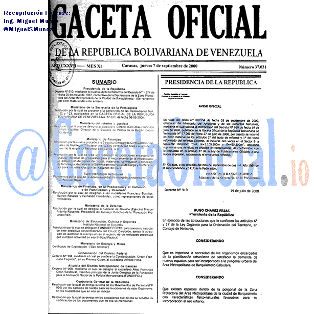 Gaceta Oficial 37031 del 7 Septiembre 2000
